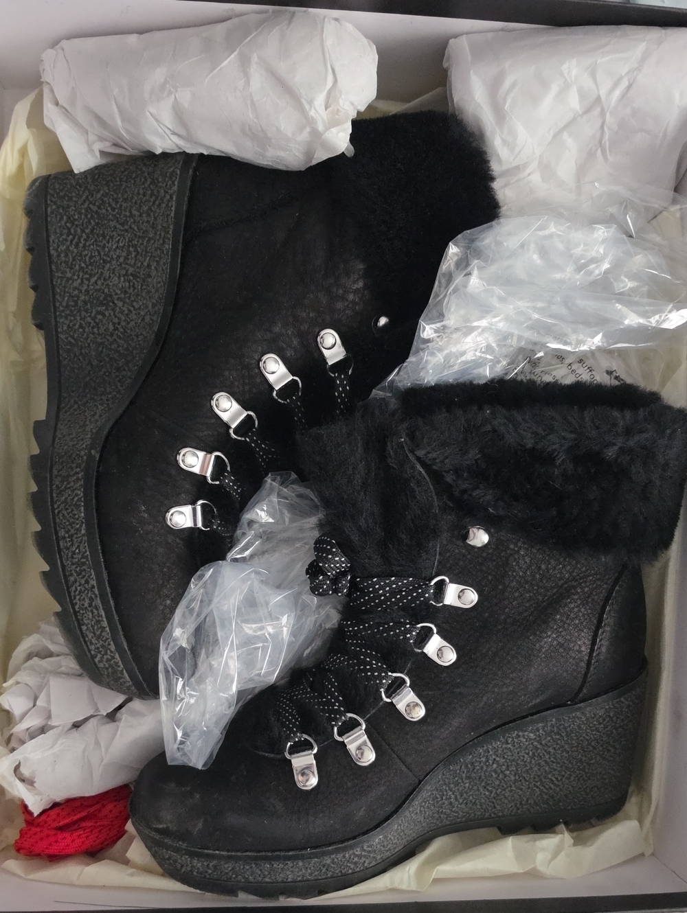 Women's J Crew Black Faux-Fur Wedge Ankle Boots